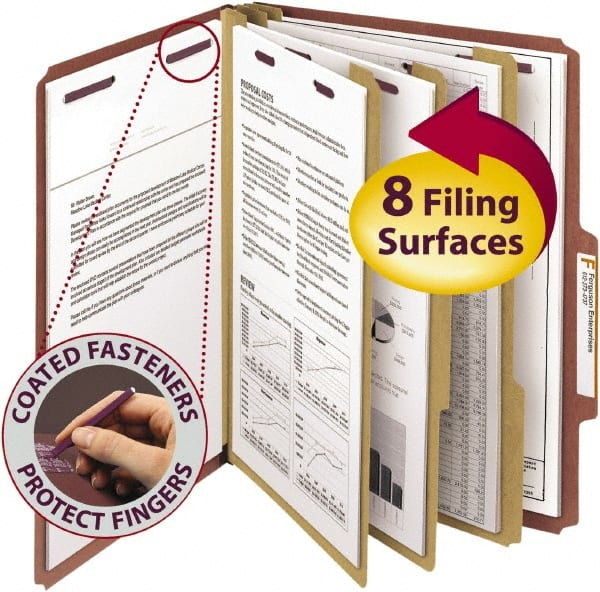 SMEAD - 8-1/2 x 11", Letter Size, Red, Classification Folders with Top Tab Fastener - 25 Point Stock, Right of Center Tab Cut Location - Exact Tooling