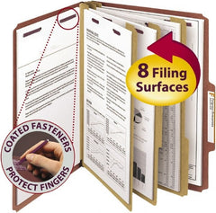 SMEAD - 8-1/2 x 11", Letter Size, Red, Classification Folders with Top Tab Fastener - 25 Point Stock, Right of Center Tab Cut Location - Exact Tooling