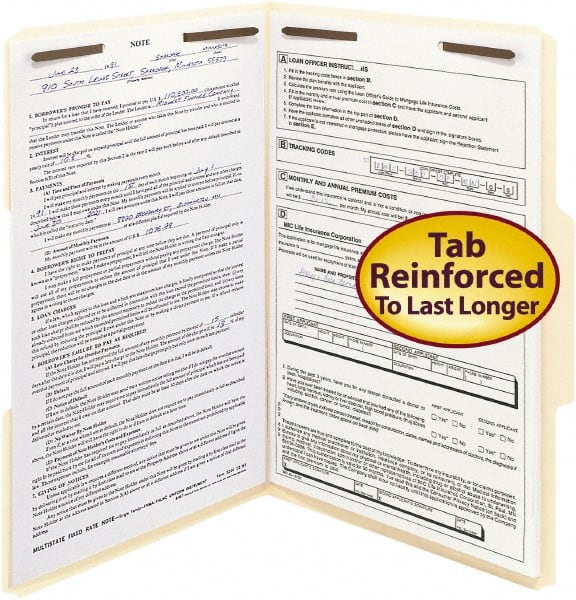 SMEAD - 8-1/2 x 14", Legal, Manila, File Folders with Top Tab - 11 Point Stock, Assorted Tab Cut Location - Exact Tooling