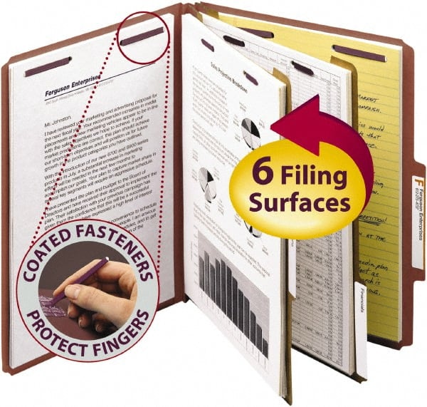 SMEAD - 8-1/2 x 11", Letter Size, Red, Classification Folders with Top Tab Fastener - 25 Point Stock, Right of Center Tab Cut Location - Exact Tooling