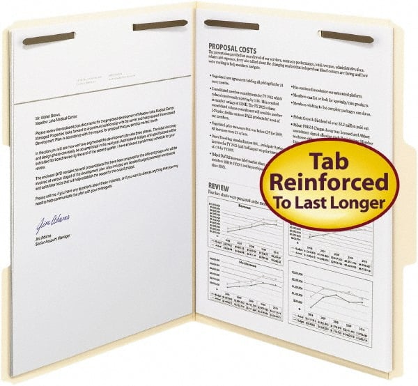 SMEAD - 9-1/2 x 11-5/8", Letter Size, Manila, File Folders with Top Tab - 11 Point Stock, Assorted Tab Cut Location - Exact Tooling
