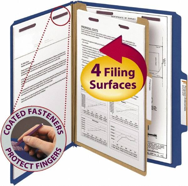 SMEAD - 8-1/2 x 11", Letter Size, Dark Blue, Classification Folders with Top Tab Fastener - 23 Point Stock, Right of Center Tab Cut Location - Exact Tooling