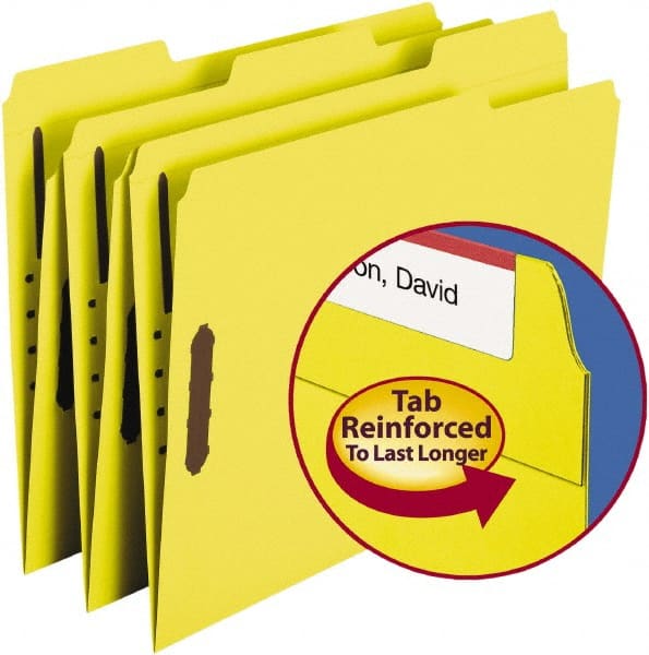 SMEAD - 8-1/2 x 11", Letter Size, Yellow, File Folders with Top Tab - 11 Point Stock, Assorted Tab Cut Location - Exact Tooling