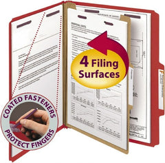 SMEAD - 8-1/2 x 11", Letter Size, Bright Red, Classification Folders with Top Tab Fastener - 23 Point Stock, Right of Center Tab Cut Location - Exact Tooling