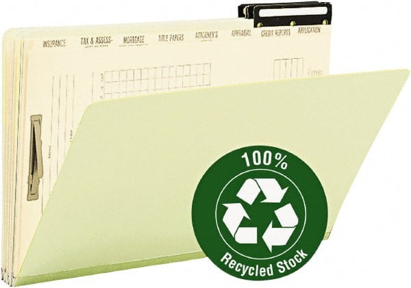 SMEAD - 9-1/2 x 14-1/2", Legal, Green, Classification Folders with Top Tab Fastener - 25 Point Stock, Right of Center Tab Cut Location - Exact Tooling