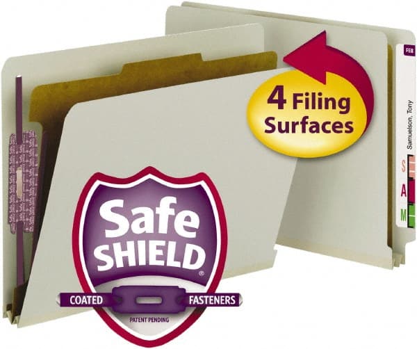 SMEAD - 8-1/2 x 11", Letter Size, Gray/Green, Classification Folders with End Tab Fastener - 25 Point Stock, Straight Tab Cut Location - Exact Tooling