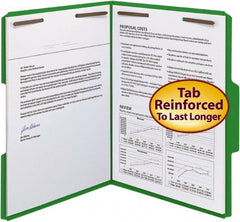 SMEAD - 8-1/2 x 11", Letter Size, Green, File Folders with Top Tab - 11 Point Stock, Assorted Tab Cut Location - Exact Tooling
