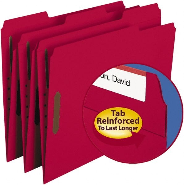 SMEAD - 8-1/2 x 11", Letter Size, Red, File Folders with Top Tab - 11 Point Stock, Assorted Tab Cut Location - Exact Tooling
