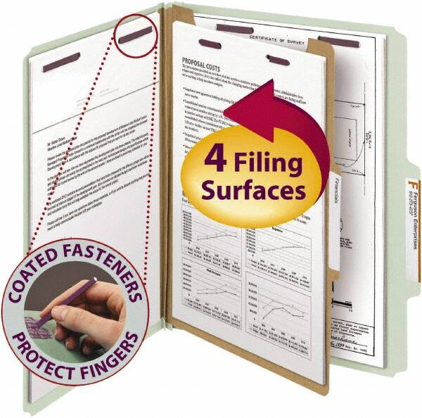 SMEAD - 8-1/2 x 11", Letter Size, Gray/Green, Classification Folders with Top Tab Fastener - 25 Point Stock, Right of Center Tab Cut Location - Exact Tooling