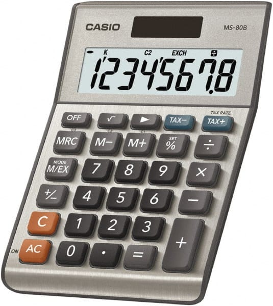 Casio - 8-Digit LCD Financial Calculator - 8 x 1 Display Size, Silver, Battery & Solar Powered, 1-1/2" Long x 5-3/4" Wide - Exact Tooling