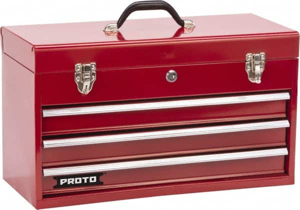 Proto - 1 Compartment 3 Drawer Tool Box - 20-3/16" Wide x 8-3/4" Deep x 11-3/4" High, Steel, Safety Red - Exact Tooling