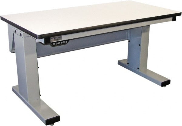 Proline - 60 Wide x 30" Deep x 42-1/2" High, Plastic Laminate Workbench - Adjustable Height Legs, Light Gray - Exact Tooling