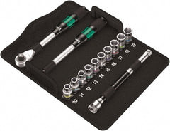 Wera - 13 Piece 1/2" Drive Thin Wall Standard Socket Set - 6 Points, 10 to 19mm, Metric Measurement Standard - Exact Tooling