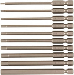 Wiha - 10 Piece, Tamperproof Hex Bit Set - 5/64 to 1/4" Hex, 1/4" Drive, Hex Security Point - Exact Tooling