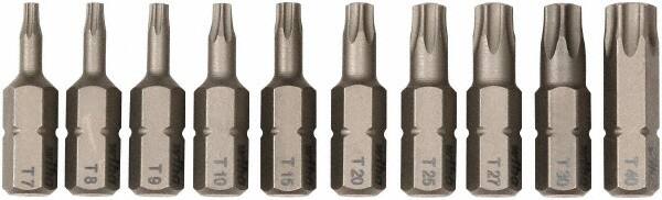 Wiha - 10 Piece, 1/4" Drive Screwdriver Insert Bit Set - T7 to T40 Torx - Exact Tooling