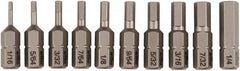Wiha - 10 Piece, 1/4" Drive Screwdriver Insert Bit Set - 1/16 to 1/4" Hex - Exact Tooling
