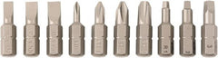 Wiha - 10 Piece, 1/4" Drive Screwdriver Insert Bit Set - #0 to #3 Phillips, #1 to #3 Square Recess, 4.5, 5.5 & 6mm Slotted - Exact Tooling