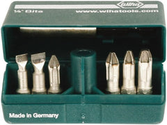 Wiha - 7 Piece, 1/4" Drive Screwdriver Insert Bit Set - #1 to #3 Phillips, 5.5 & 6.5mm Slotted - Exact Tooling