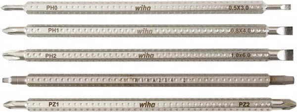 Wiha - 5 Piece, 6mm Drive Screwdriver Bit Set - #0 to #2 Phillips, #1 & #2 Pozidriv, #1 & #2 Square Recess, 3, 4 & 6mm Slotted - Exact Tooling