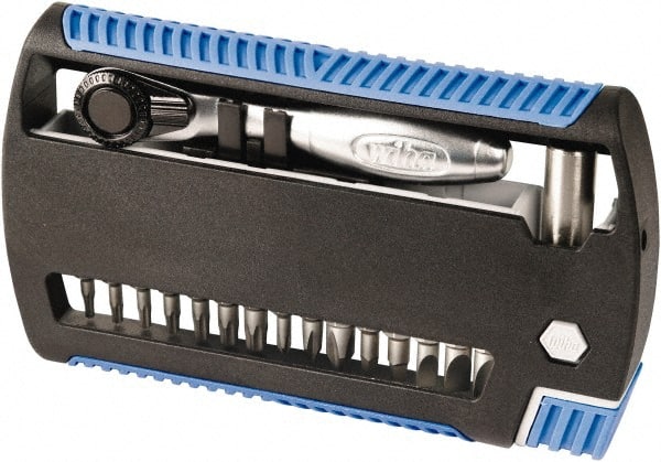 Wiha - 17 Piece, 1/4" Drive Screwdriver 1/4" Bit Ratchet Bit Set - #0 to #2 Phillips, T7 to T20 Torx, 4.5, 5.5 & 6mm Slotted - Exact Tooling
