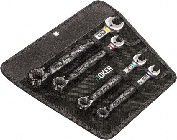 Wera - 4 Piece, 10mm to 19mm, Combination Wrench Set - Metric Measurement Standard, Chrome Vanadium Finish, Comes in Nylon Pouch - Exact Tooling