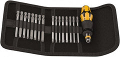 Wera - 17 Piece, 1/4" Drive Screwdriver Bit Set - #1, #2 & #3 Phillips, 3 to 6mm Hex, #1, #2 & #3 Pozidriv, 1.0x5.5mm Slotted - Exact Tooling