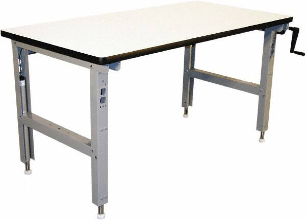 Proline - 72 Wide x 30" Deep x 42" High, Plastic Laminate Workbench - Adjustable Height Legs, Light Gray - Exact Tooling