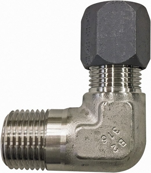 Made in USA - 2" OD, Grade 316Stainless Steel Male Elbow - 2-1/2" Hex, Comp x MPT Ends - Exact Tooling
