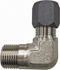 Made in USA - 1/2" OD, Grade 316Stainless Steel Male Elbow - 3/4" Hex, Comp x MPT Ends - Exact Tooling