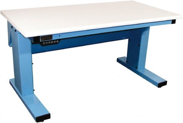 Proline - 60 Wide x 30" Deep x 42-1/2" High, Static Dissipative Workbench - Adjustable Height Legs, Light Blue - Exact Tooling