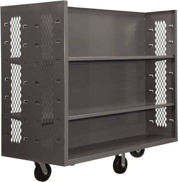 Durham - 2,000 Lb Capacity, 4 Shelf, 2-Sided Steel Mesh Stock Truck - 30" Long x 48" Wide x 57" High, Phenolic Wheels - Exact Tooling