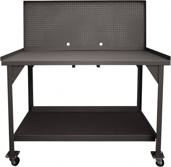 Durham - Pegboard Panel Mobile Work Bench - Steel, Fixed Leg, Gray, 60" Long x 30" Deep x 30-1/4" High - Exact Tooling