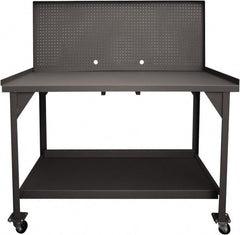 Durham - Pegboard Panel Mobile Work Bench - Steel, Fixed Leg, Gray, 60" Long x 30" Deep x 30-1/4" High - Exact Tooling