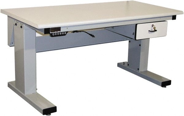 Proline - 60 Wide x 30" Deep x 42-1/2" High, Static Dissipative Workbench - Adjustable Height Legs, Light Gray - Exact Tooling