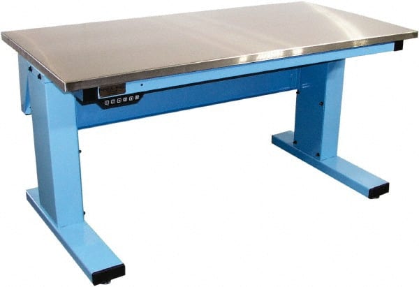 Proline - 60 Wide x 30" Deep x 42-1/2" High, Stainless Steel Workbench - Adjustable Height Legs, Light Blue - Exact Tooling