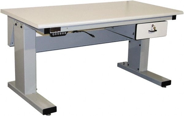 Proline - 60 Wide x 30" Deep x 42-1/2" High, Plastic Laminate Workbench - Adjustable Height Legs, Light Gray - Exact Tooling