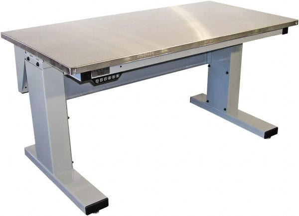 Proline - 60 Wide x 30" Deep x 42-1/2" High, Stainless Steel Workbench - Adjustable Height Legs, Light Gray - Exact Tooling