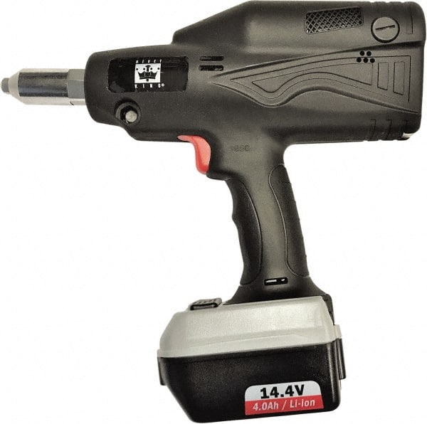 RivetKing - All up to 3/16" Closed End Rivet Capacity , 2,900 Lb Pull Force Cordless Electric Riveter - 5/8" Stroke Length, 14.4 Volt, Mandrel Collection, (1) RK401CR-57 Battery Included - Exact Tooling
