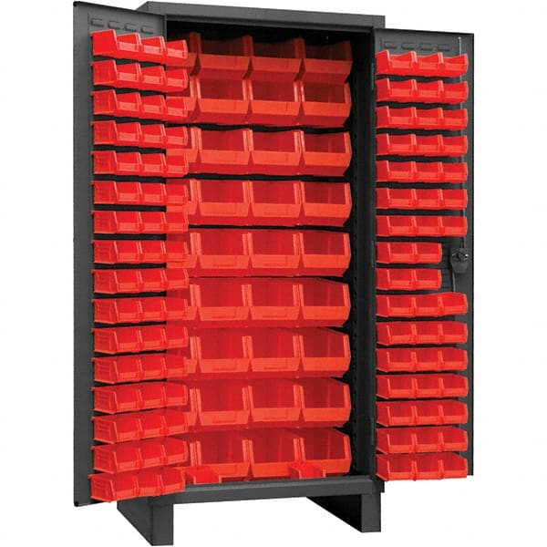 Durham - 132 Bin Storage Cabinet - Steel, 36" Wide x 24" Deep x 78" High, Gray - Exact Tooling