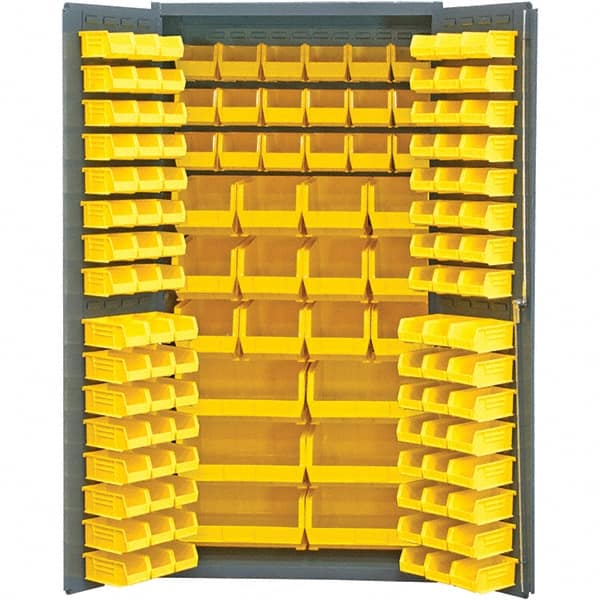 Durham - 132 Bin Storage Cabinet - Steel, 36" Wide x 24" Deep x 72" High, Gray - Exact Tooling