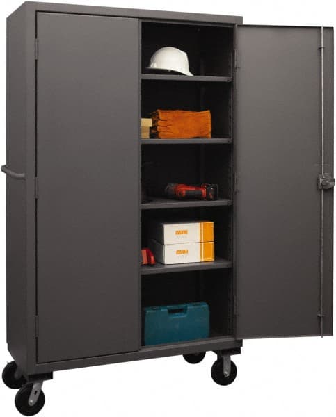 Durham - 4 Shelf Mobile Storage Cabinet - Steel, 48" Wide x 24" Deep x 80" High, Gray - Exact Tooling