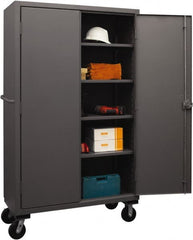 Durham - 4 Shelf Mobile Storage Cabinet - Steel, 48" Wide x 24" Deep x 80" High, Gray - Exact Tooling