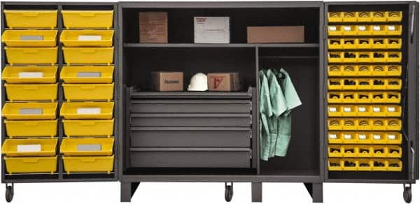 Durham - 2 Shelf 78 Bin Storage Cabinet - Steel, 36" Wide x 36" Deep x 60" High, Gray - Exact Tooling