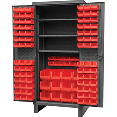Durham - 3 Shelf 108 Bin Storage Cabinet - Steel, 36" Wide x 24" Deep x 78" High, Gray - Exact Tooling