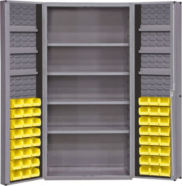 Durham - 10 Shelf 48 Bin Storage Cabinet - Steel, 36" Wide x 24" Deep x 72" High, Gray - Exact Tooling