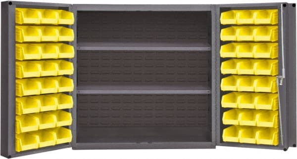 Durham - 2 Shelf 48 Bin Storage Cabinet - Steel, 36" Wide x 24" Deep x 36" High, Gray - Exact Tooling