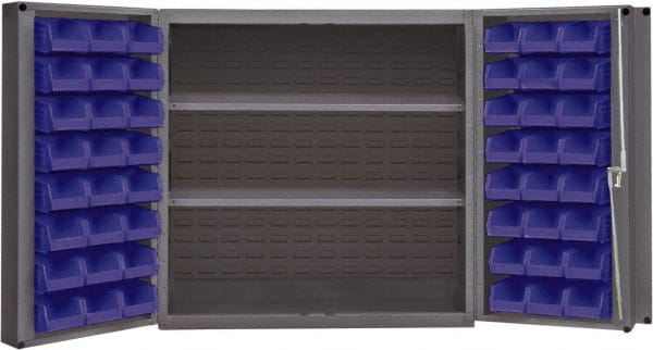 Durham - 2 Shelf 48 Bin Storage Cabinet - Steel, 36" Wide x 24" Deep x 72" High, Gray - Exact Tooling
