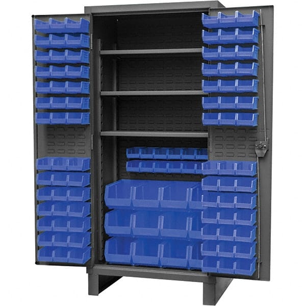 Durham - 3 Shelf 108 Bin Storage Cabinet - Steel, 36" Wide x 24" Deep x 78" High, Gray - Exact Tooling