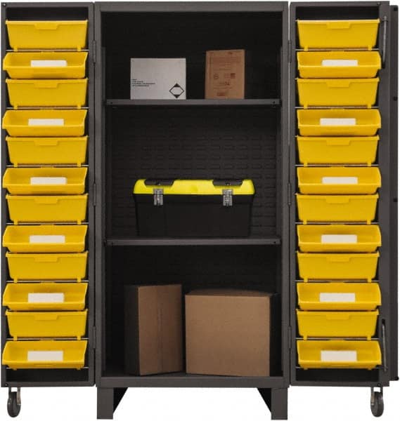 Durham - 2 Shelf 24 Bin Storage Cabinet - Steel, 36" Wide x 36" Deep x 78" High, Gray - Exact Tooling