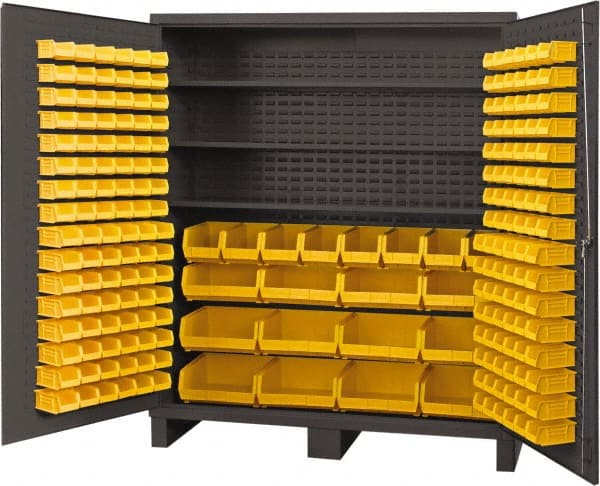 Durham - 3 Shelf 212 Bin Storage Cabinet - Steel, 72" Wide x 24" Deep x 84" High, Gray - Exact Tooling